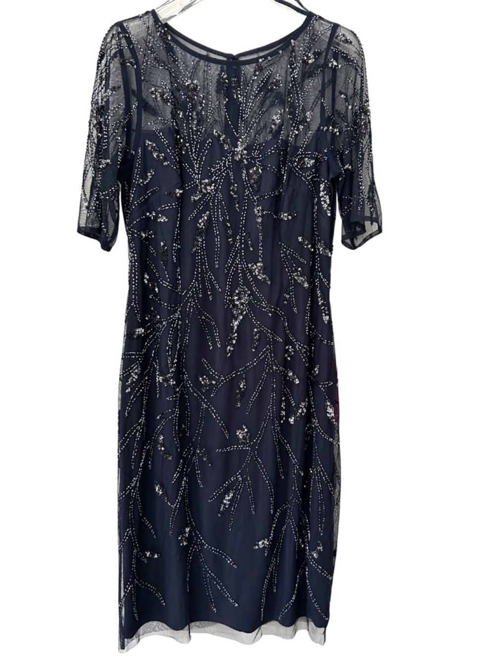 NWT Adrianna Papell Size 10 Midnight Blue Beaded Cocktail Dress